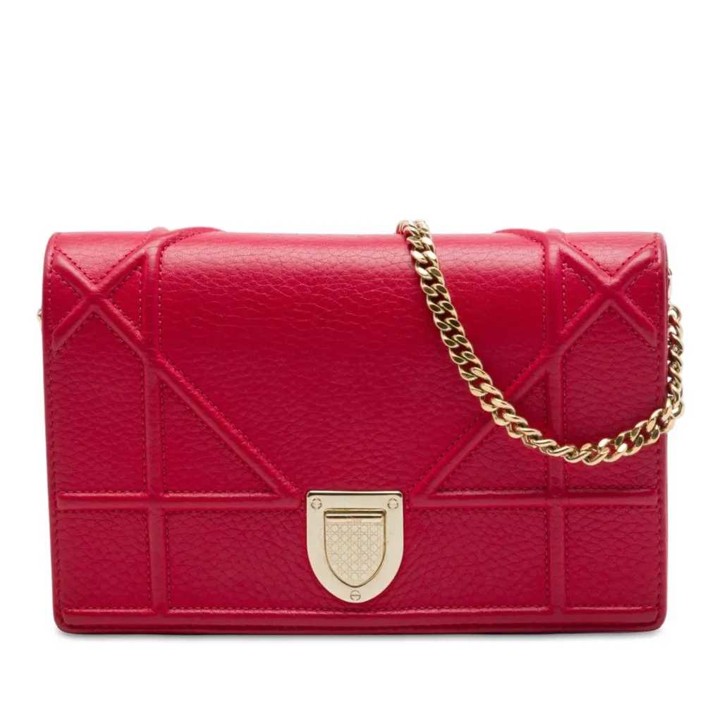 Dior Grained Calfskin Diorama Wallet on Chain Red Leather Very good - Front View