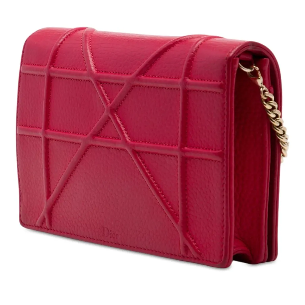 Dior Grained Calfskin Diorama Wallet on Chain Red Leather Very good - Back View