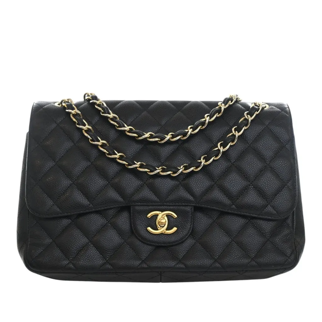 Chanel Jumbo Classic Caviar Double Flap Black Leather Very good - Front View