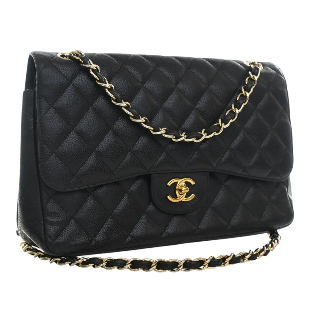 Chanel Jumbo Classic Caviar Double Flap Black Leather Very good - Back View