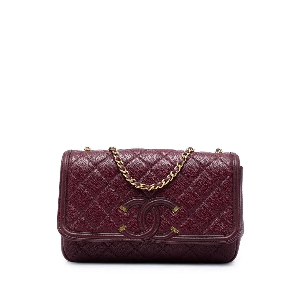Chanel Small Quilted Caviar CC Filigree Flap Red Leather Good - Front View