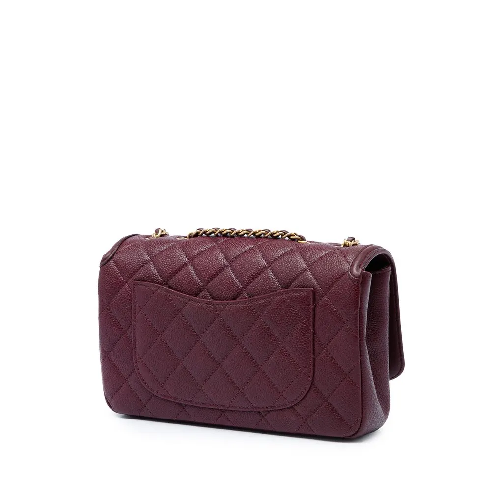 Chanel Small Quilted Caviar CC Filigree Flap Red Leather Good - Back View