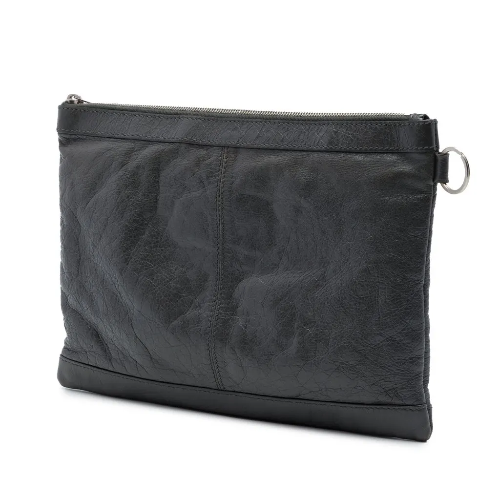 Balenciaga Lambskin Motocross Classic Clip Clutch M Black Leather Very good - Back View