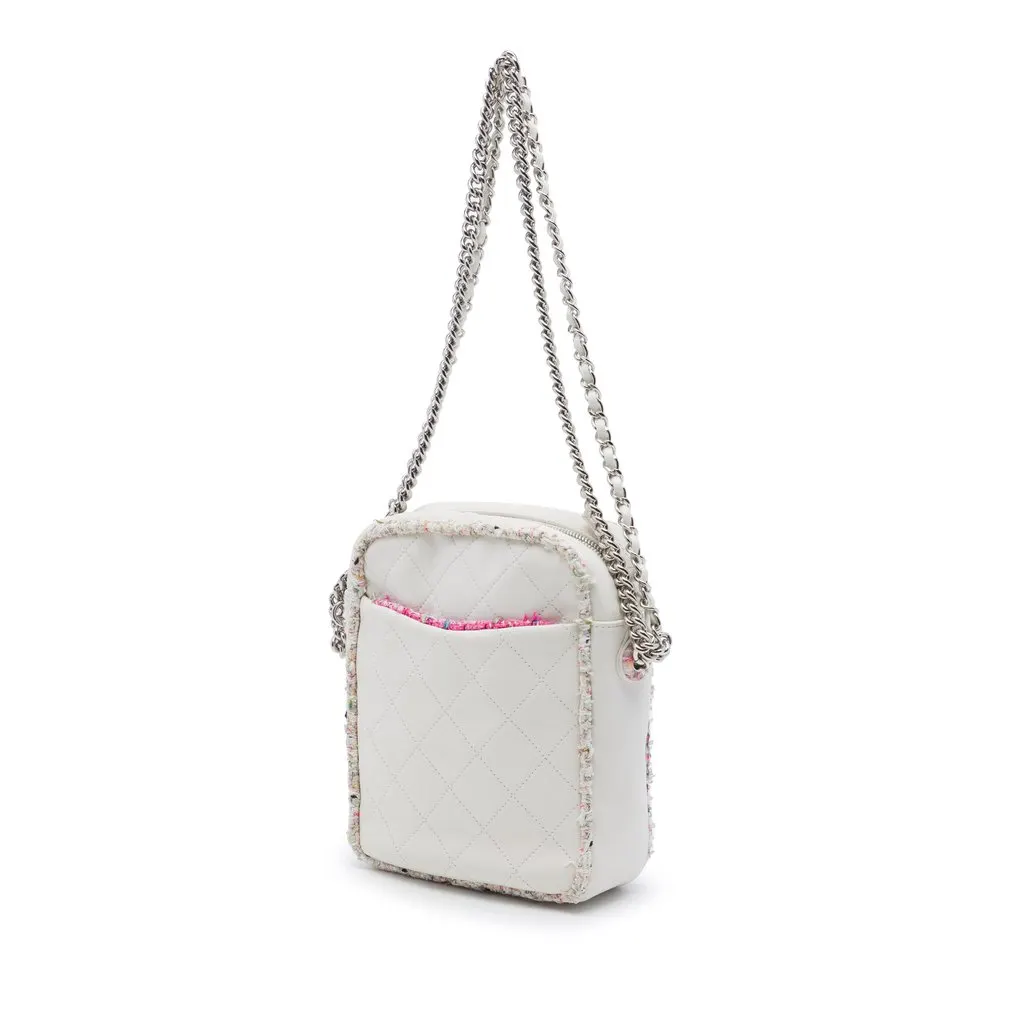 Chanel Quilted Lambskin and Tweed Elegant Satchel White Leather Very good - Back View