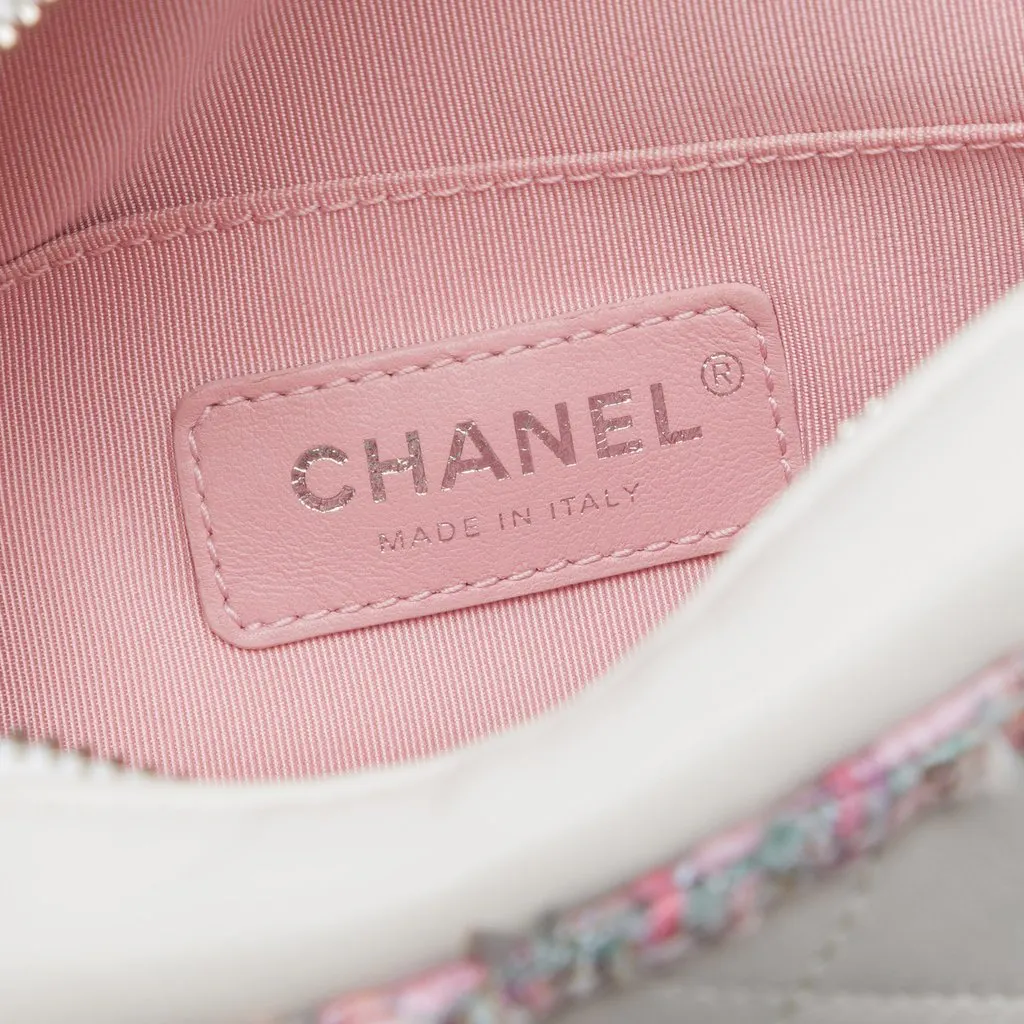 Chanel Quilted Lambskin and Tweed Elegant Satchel White Leather Very good - Box View