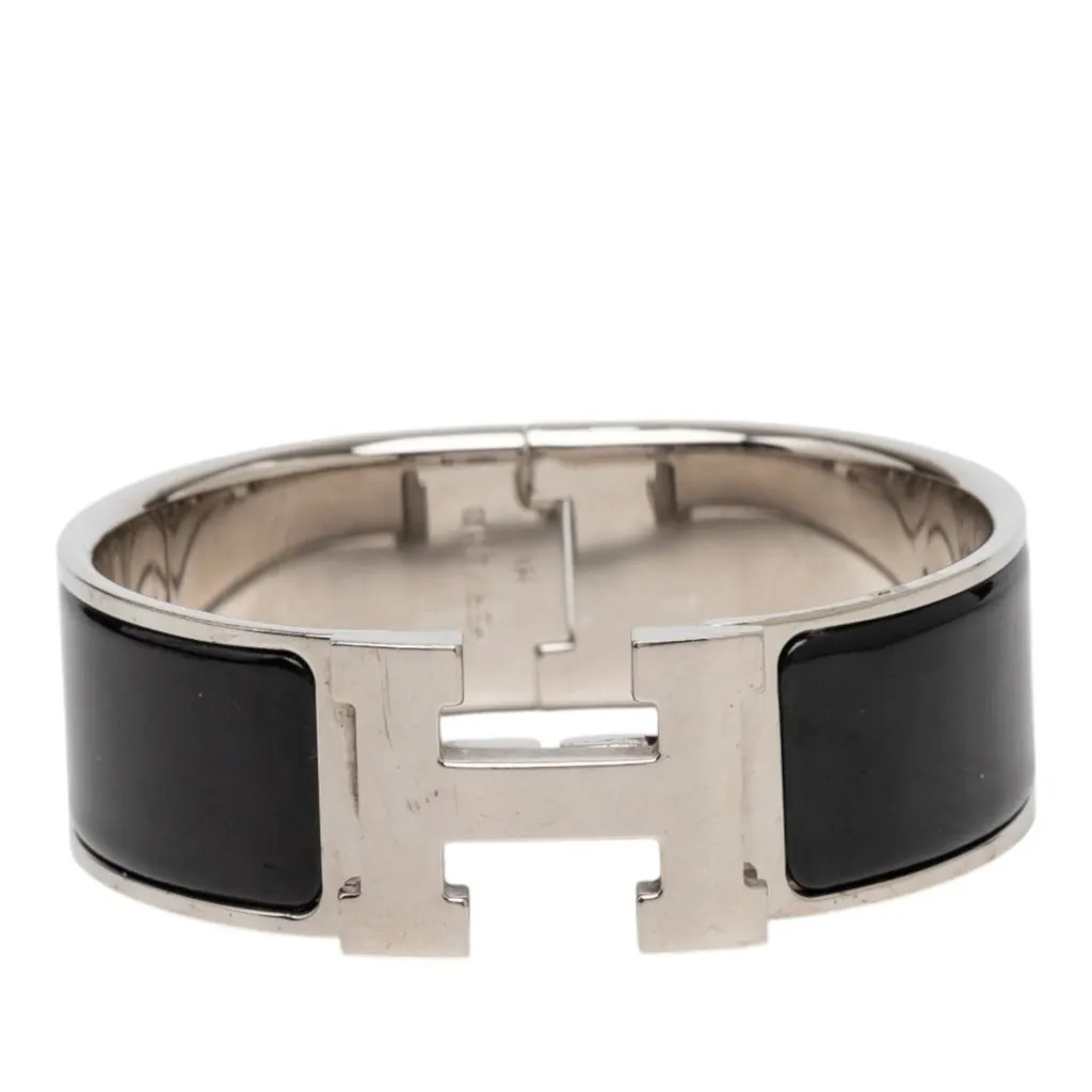 Hermès Wide Enamel Clic Clac H Bracelet PM Black Very good - Front View