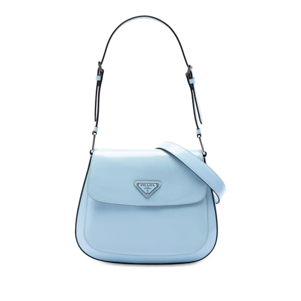 Prada Medium Spazzolato Leather Cleo Flap Crossbody Blue Leather Very good - Front View