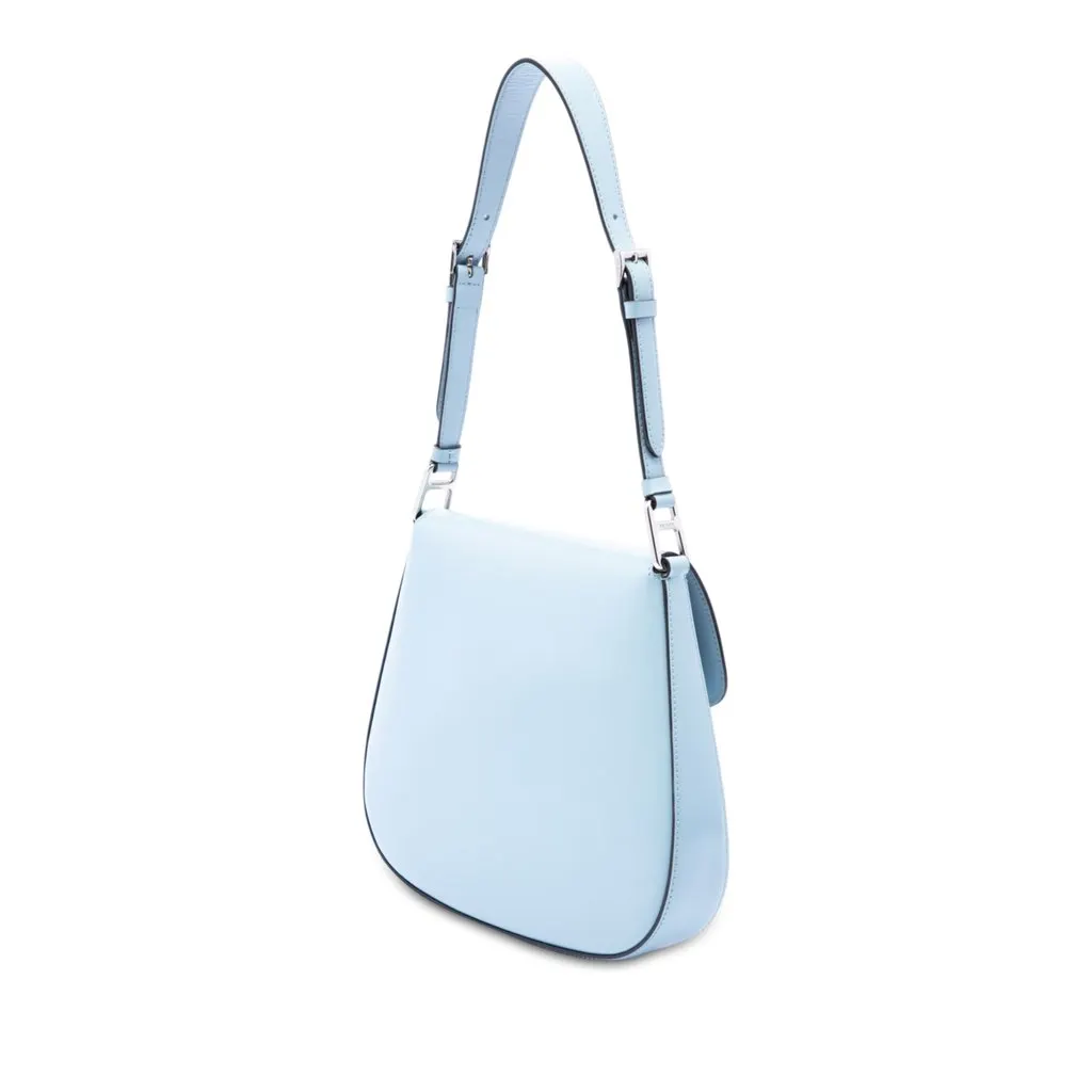 Prada Medium Spazzolato Leather Cleo Flap Crossbody Blue Leather Very good - Back View