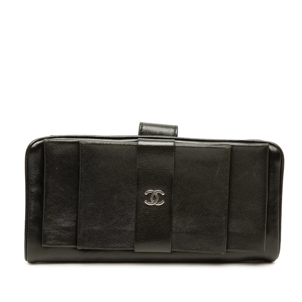 Chanel CC Lambskin Bow Long Wallet Black Leather Very good - Front View