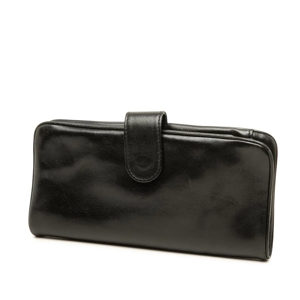 Chanel CC Lambskin Bow Long Wallet Black Leather Very good - Back View