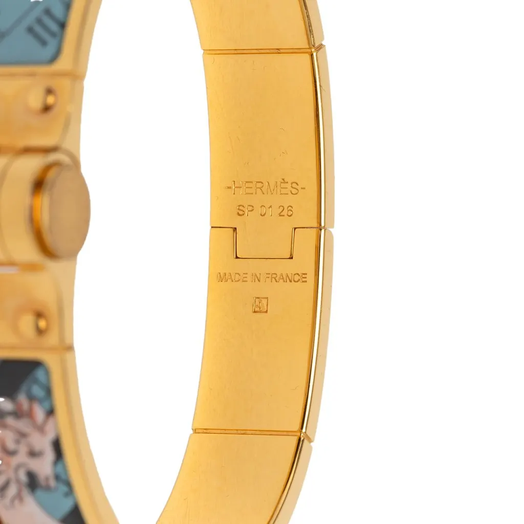 Hermès Narrow Enamel Charniere Hinge Bracelet PM Blue Very good - Model View