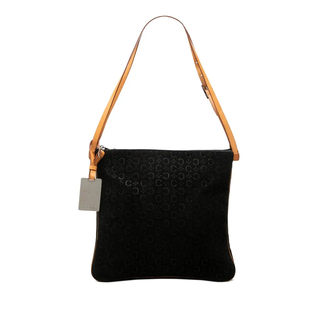 Celine C Macadam Suede Double Zip Shoulder Bag Black Suede Very good - Front View
