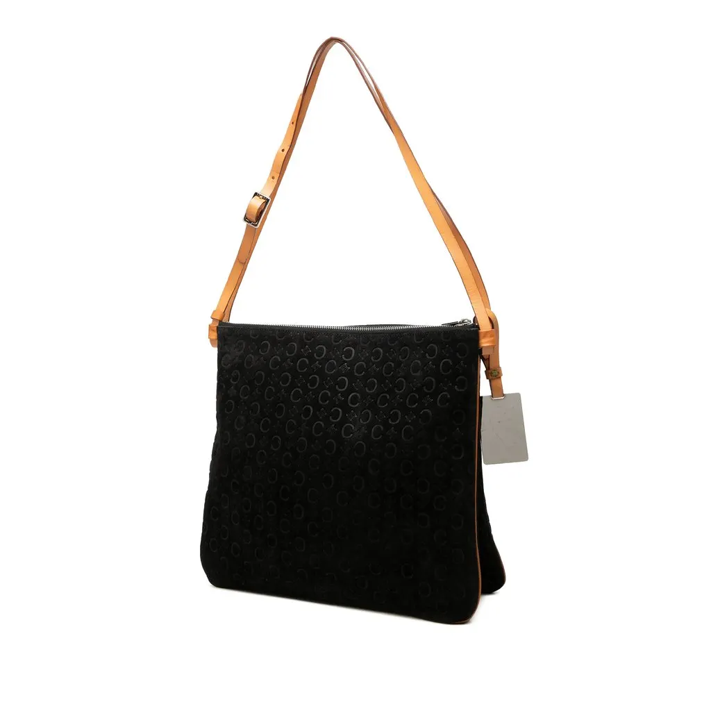 Celine C Macadam Suede Double Zip Shoulder Bag Black Suede Very good - Back View