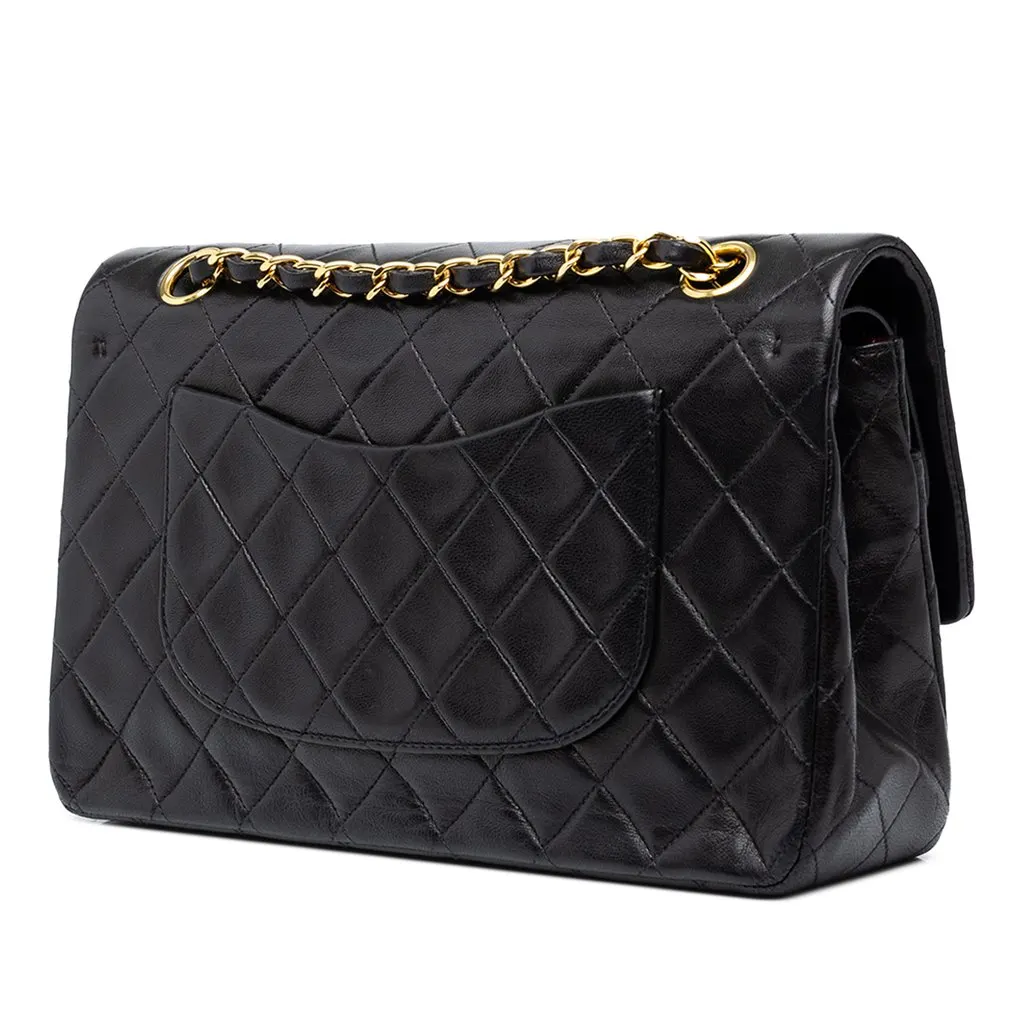 Chanel Medium Classic Lambskin Double Flap Black Leather Good - Back View