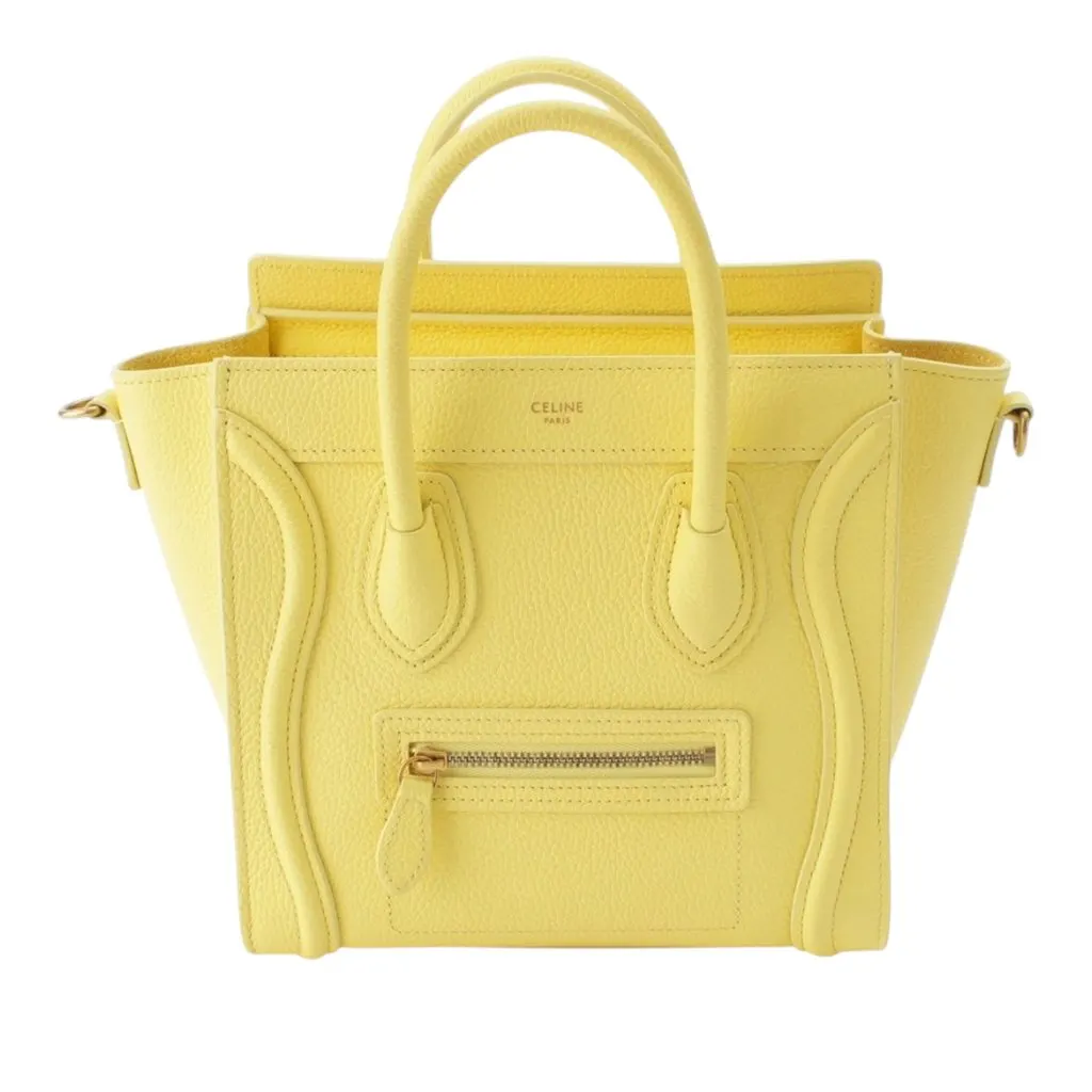 Celine Nano Grained Calfskin Luggage Tote Yellow Leather Very good - Front View