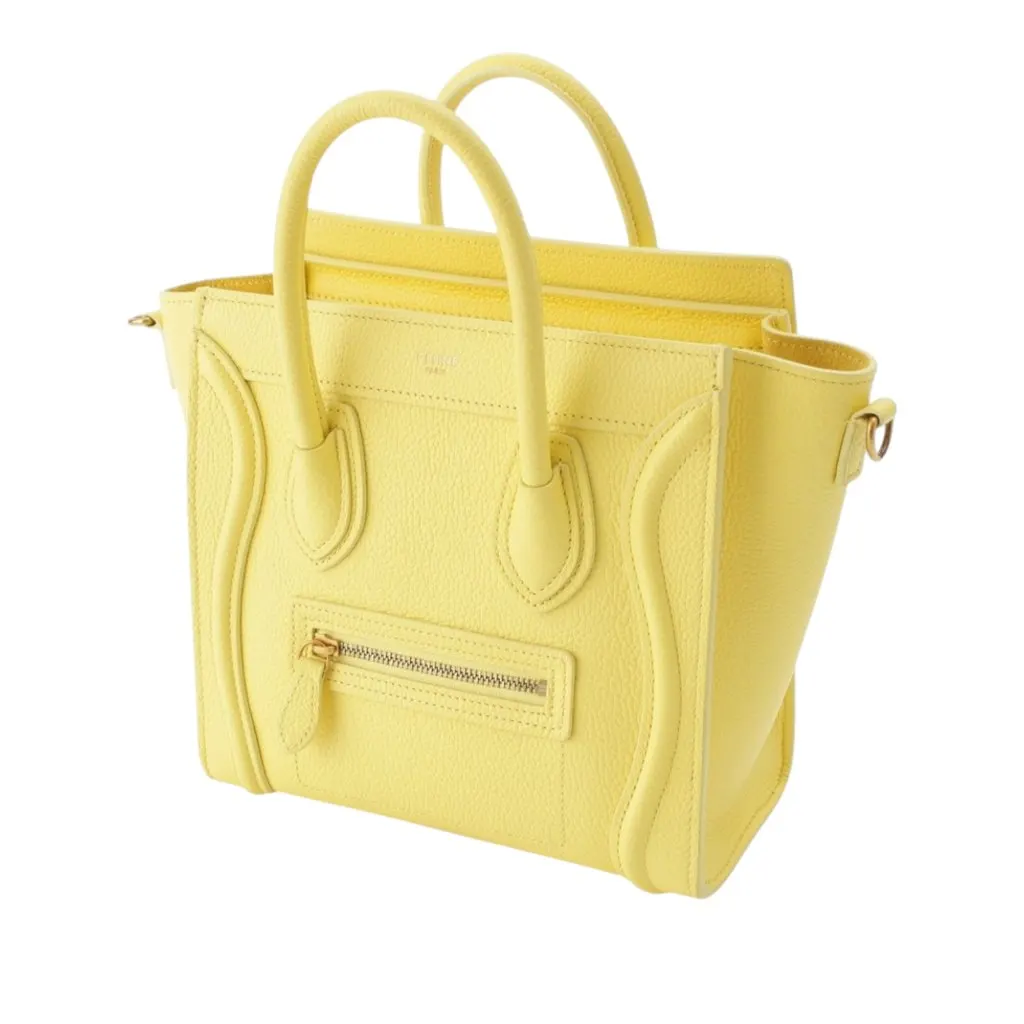 Celine Nano Grained Calfskin Luggage Tote Yellow Leather Very good - Back View