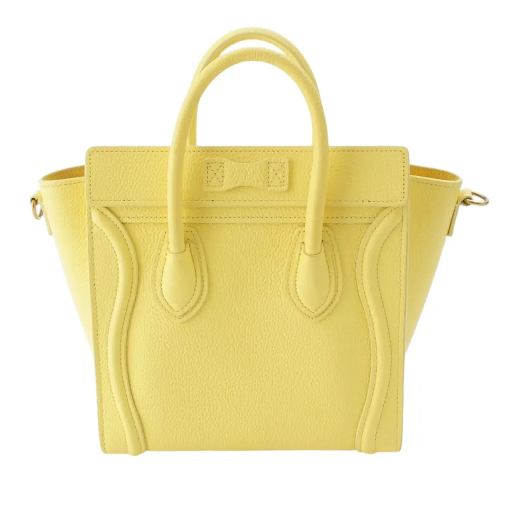Celine Nano Grained Calfskin Luggage Tote Yellow Leather Very good - Model View