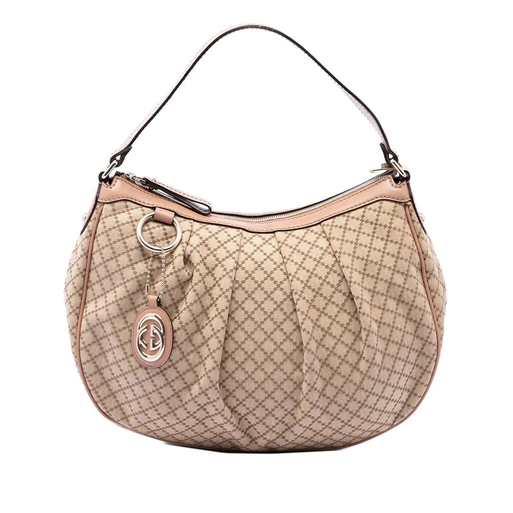 Gucci Diamante Canvas Sukey Shoulder Bag Beige Very good - Front View