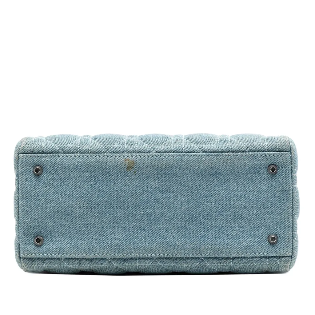 Dior Medium Denim Cannage Acrylic Handles Lady Dior Blue Denim Good - Inside View