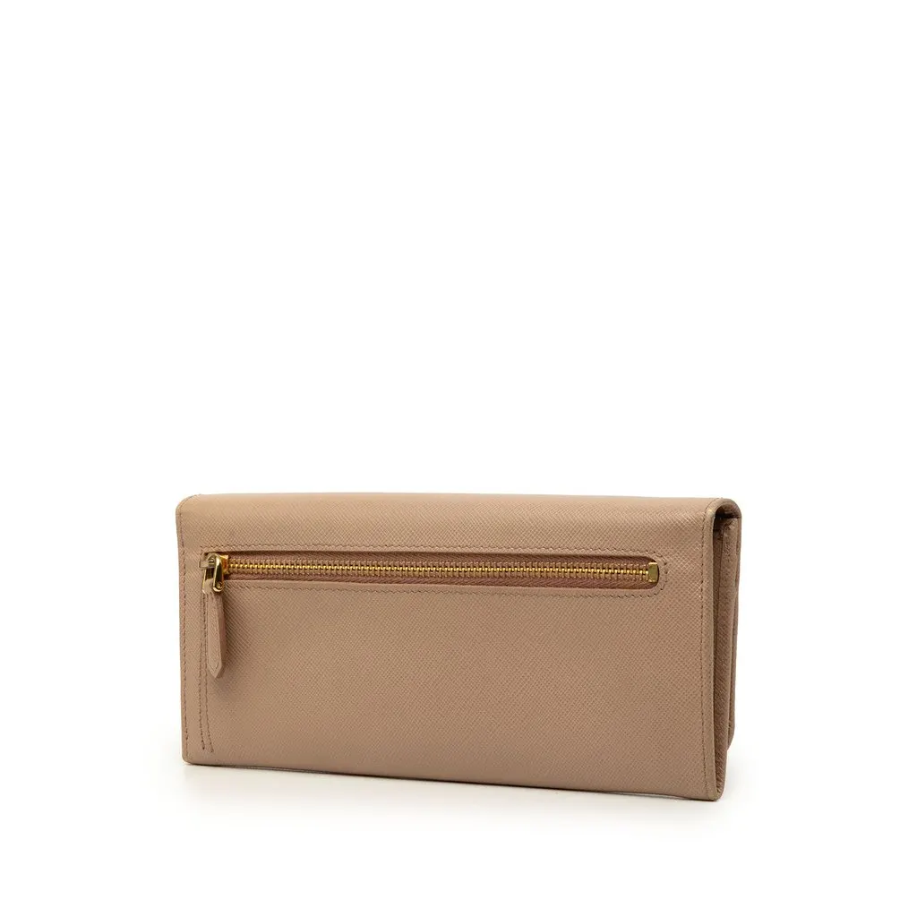 Prada Saffiano Bow Continental Long Wallet Brown Leather Very good - Back View