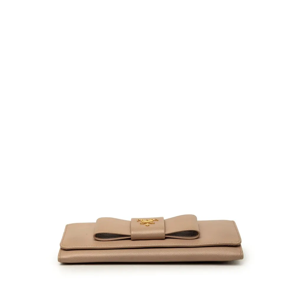 Prada Saffiano Bow Continental Long Wallet Brown Leather Very good - Inside View