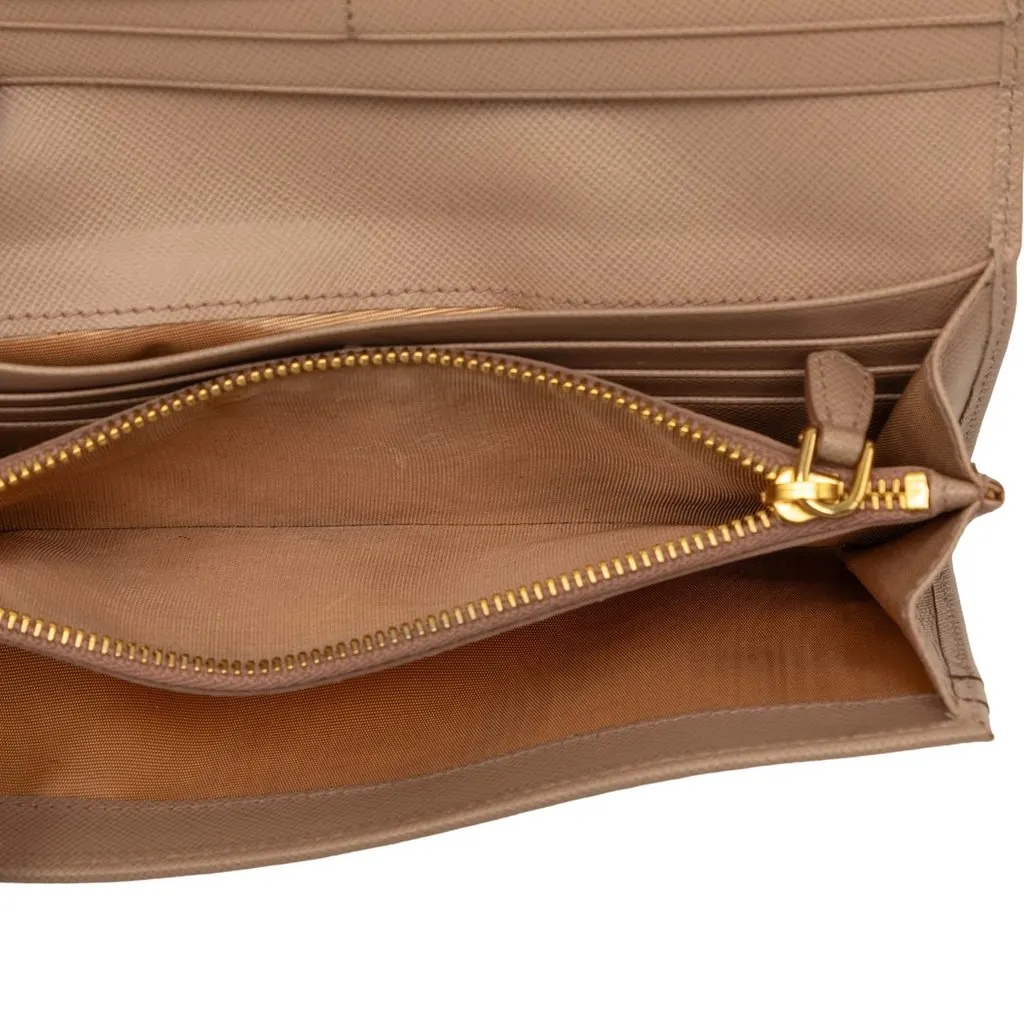 Prada Saffiano Bow Continental Long Wallet Brown Leather Very good - Model View