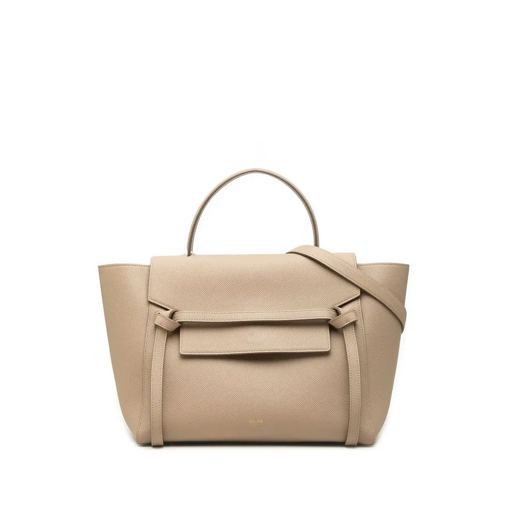 Celine Mini Grained Calfskin Belt Bag Beige Leather Good - Front View