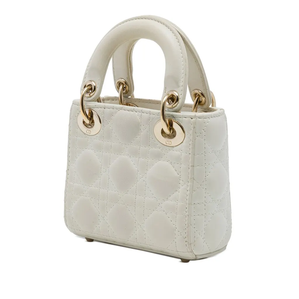 Dior Micro Lambskin Cannage Lady Dior White Leather Very good - Back View