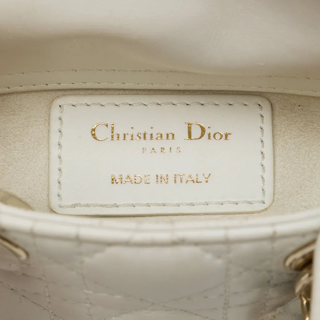 Dior Micro Lambskin Cannage Lady Dior White Leather Very good - Box View