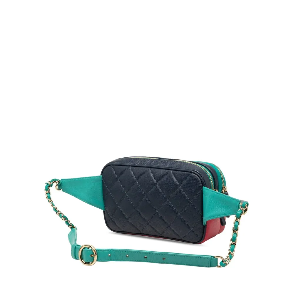 Chanel Tricolor Quilted Goatskin In and Out Belt Bag Blue Leather Very good - Back View
