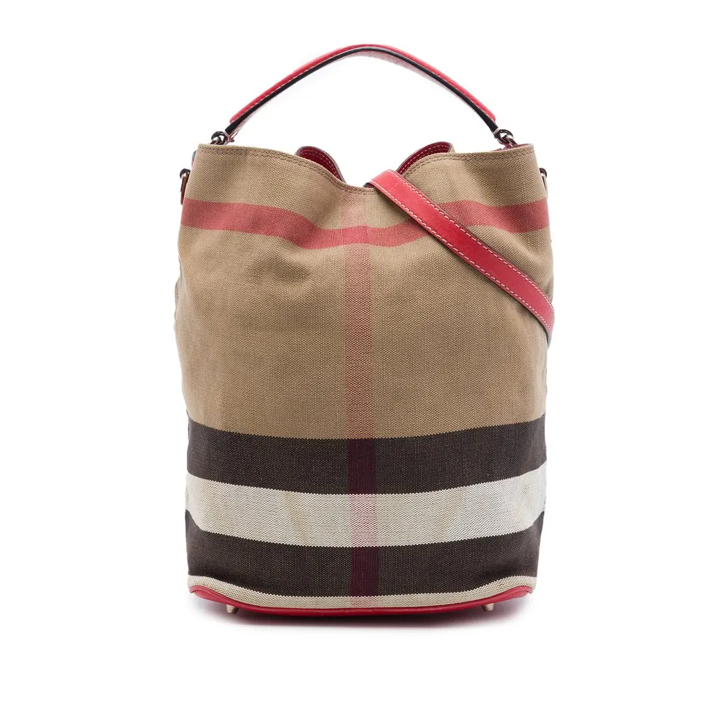 Burberry Medium Mega Check Canvas Ashby Bucket Bag Brown Very good - Front View