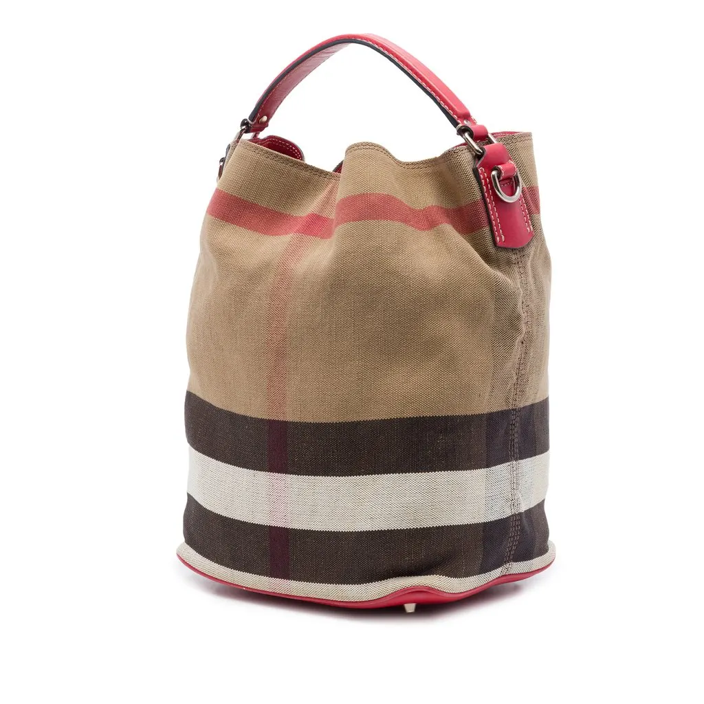Burberry Medium Mega Check Canvas Ashby Bucket Bag Brown Very good - Back View