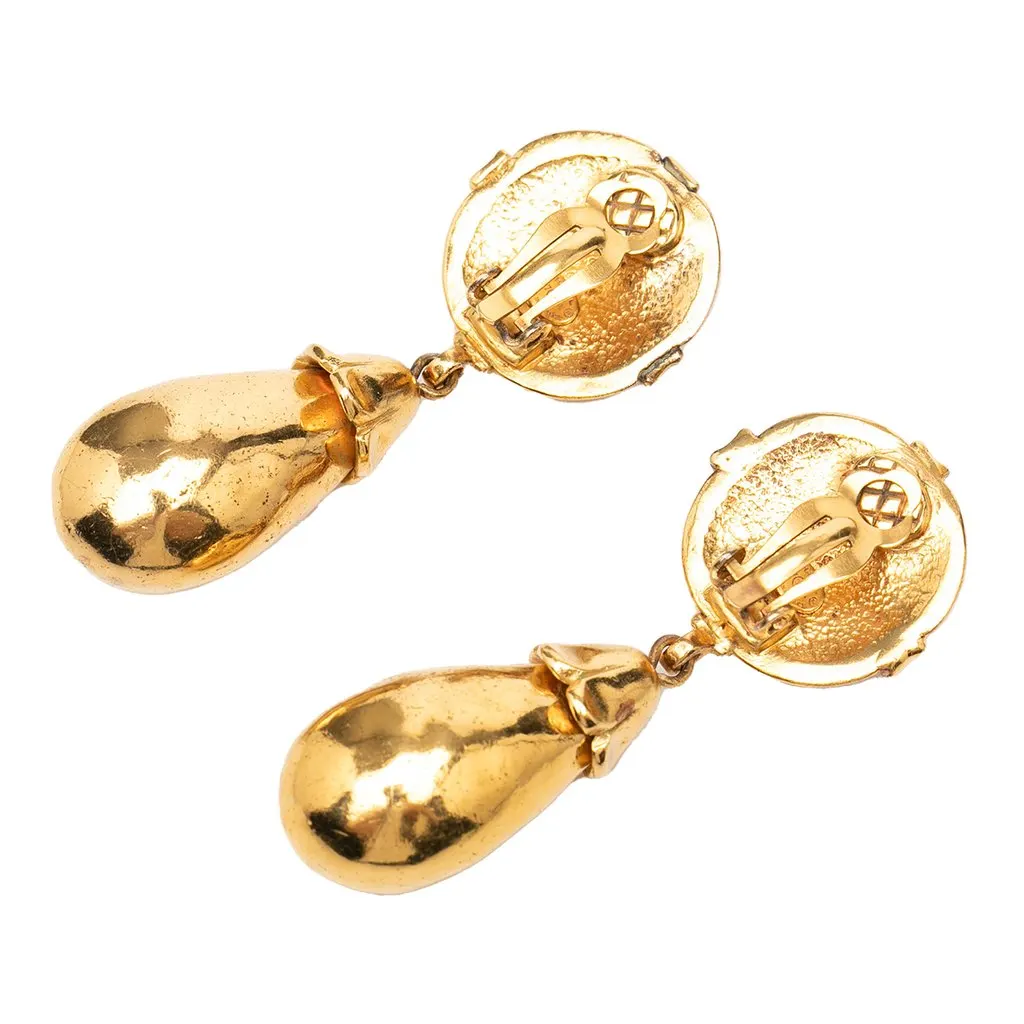 Chanel CC Gold Plated Dangle Clip On Earrings Gold Metal Very good - Back View