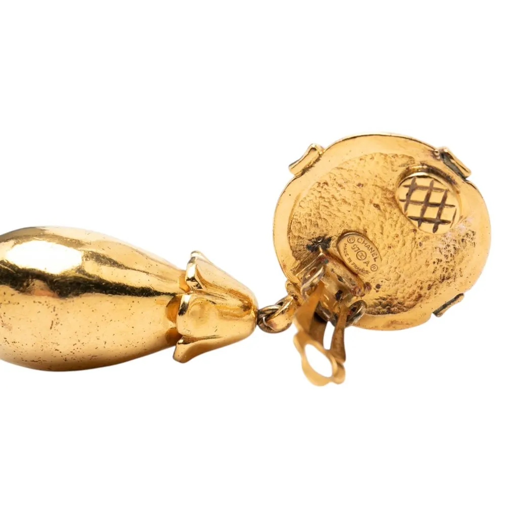 Chanel CC Gold Plated Dangle Clip On Earrings Gold Metal Very good - Inside View
