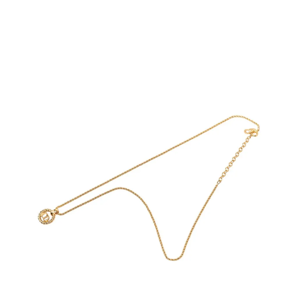 Dior Gold Plated CD Logo Twisted Round Pendant Necklace Gold Metal Very good - Front View