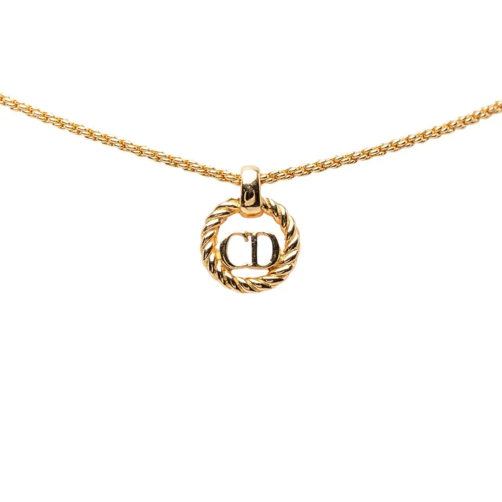 Dior Gold Plated CD Logo Twisted Round Pendant Necklace Gold Metal Very good - Back View
