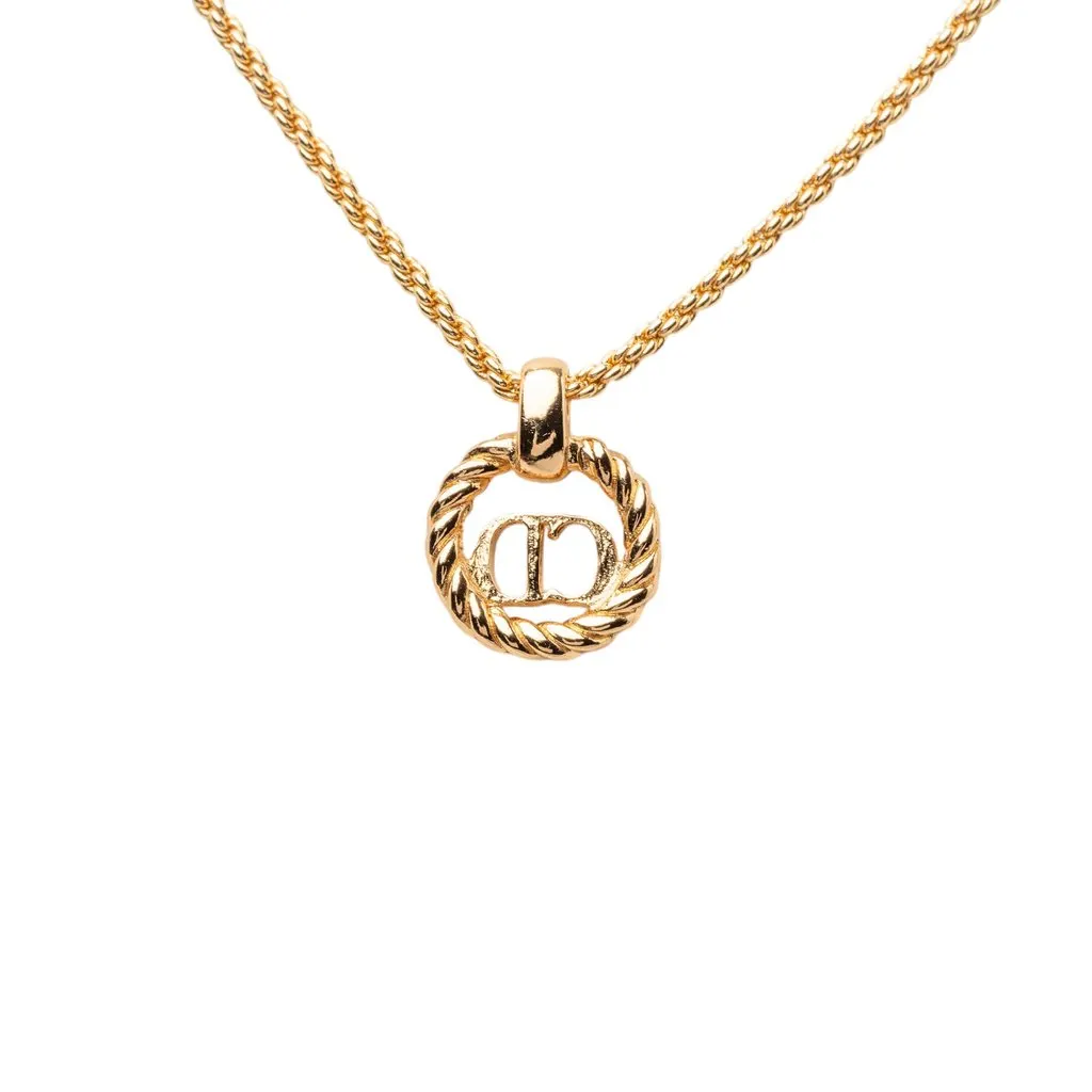 Dior Gold Plated CD Logo Twisted Round Pendant Necklace Gold Metal Very good - Inside View