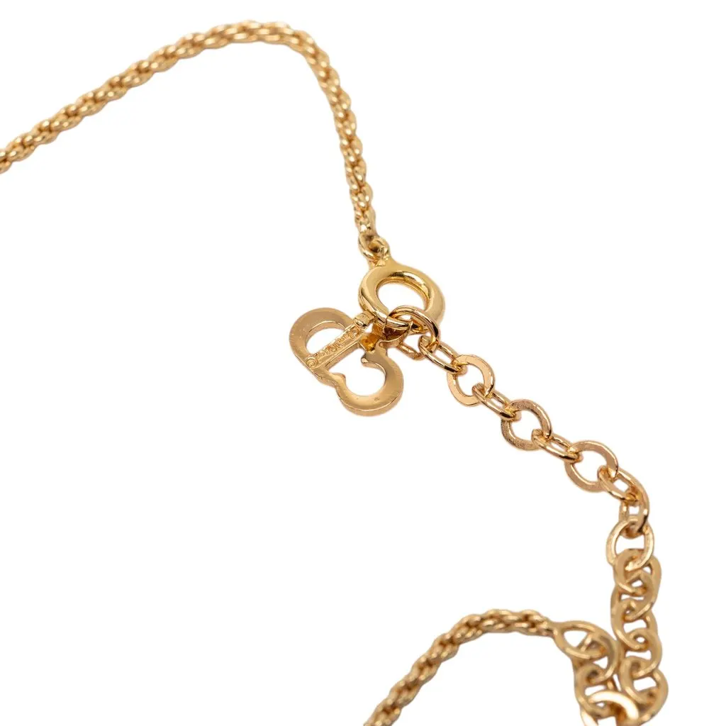 Dior Gold Plated CD Logo Twisted Round Pendant Necklace Gold Metal Very good - Model View