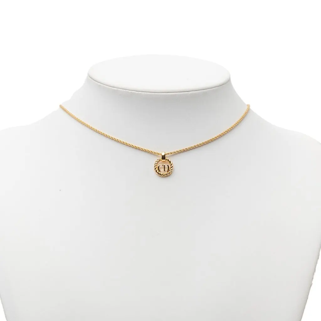 Dior Gold Plated CD Logo Twisted Round Pendant Necklace Gold Metal Very good - Box View