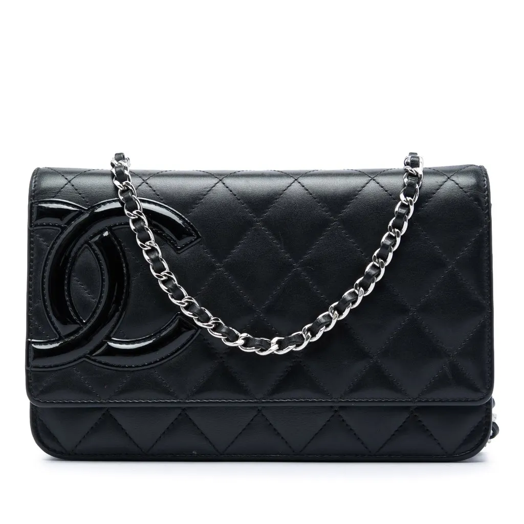Chanel Quilted Lambskin Cambon Ligne Wallet On Chain Black Leather Very good - Front View