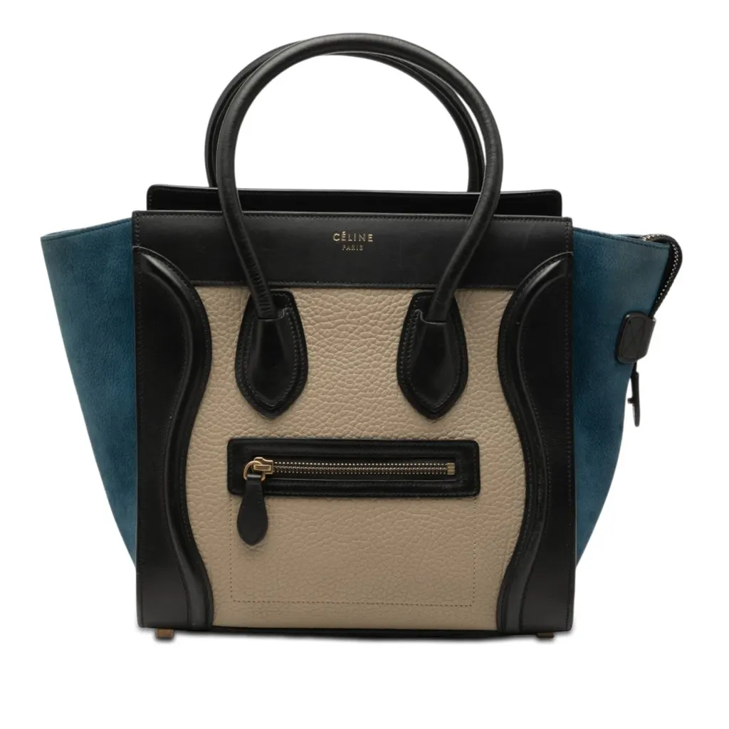 Celine Micro Tricolor Calfskin and Nubuck Luggage Tote Beige Leather Very good - Front View