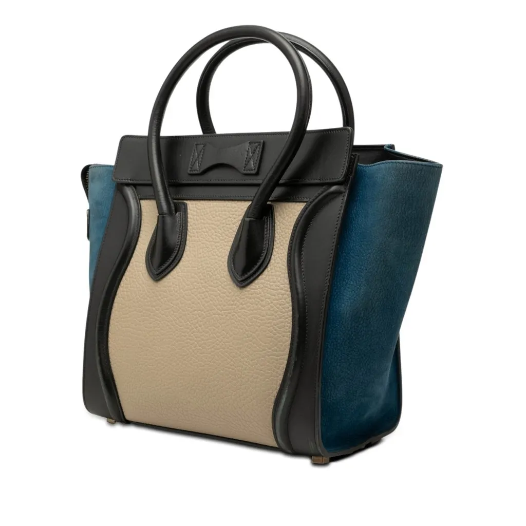 Celine Micro Tricolor Calfskin and Nubuck Luggage Tote Beige Leather Very good - Back View