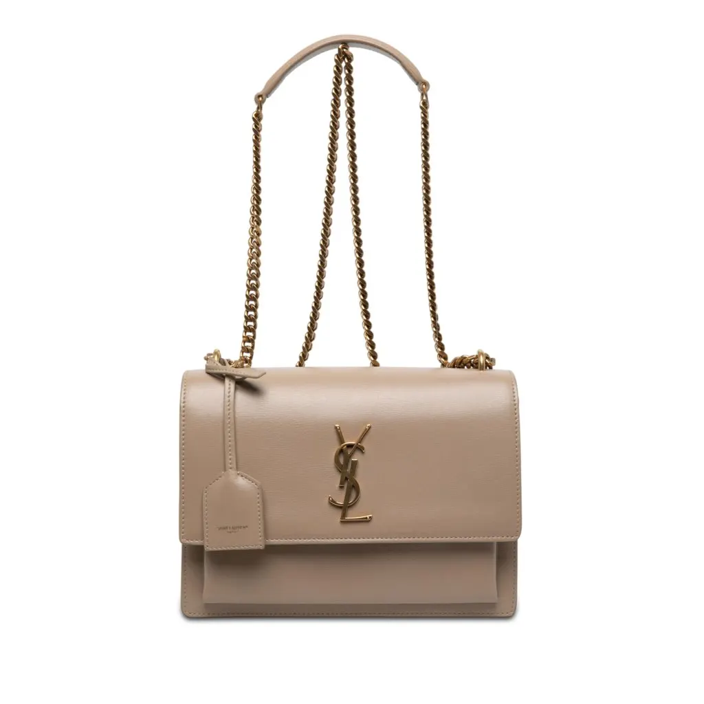 Saint Laurent Medium Calfskin Monogram Sunset Crossbody Beige Leather Very good - Front View