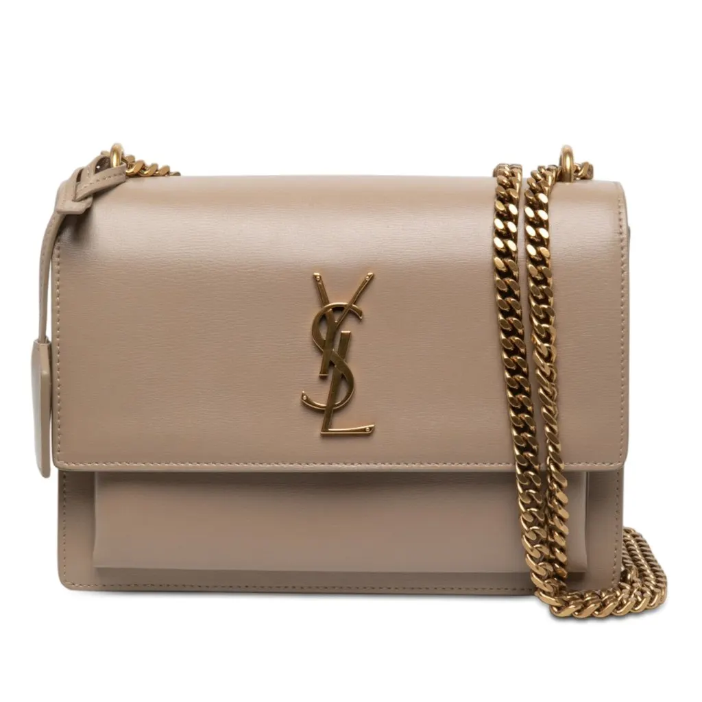Saint Laurent Medium Calfskin Monogram Sunset Crossbody Beige Leather Very good - Box View
