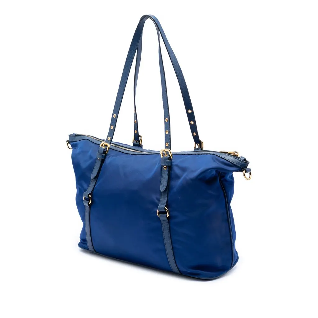 Prada Saffiano Trimmed Tessuto Satchel Blue Very good - Back View