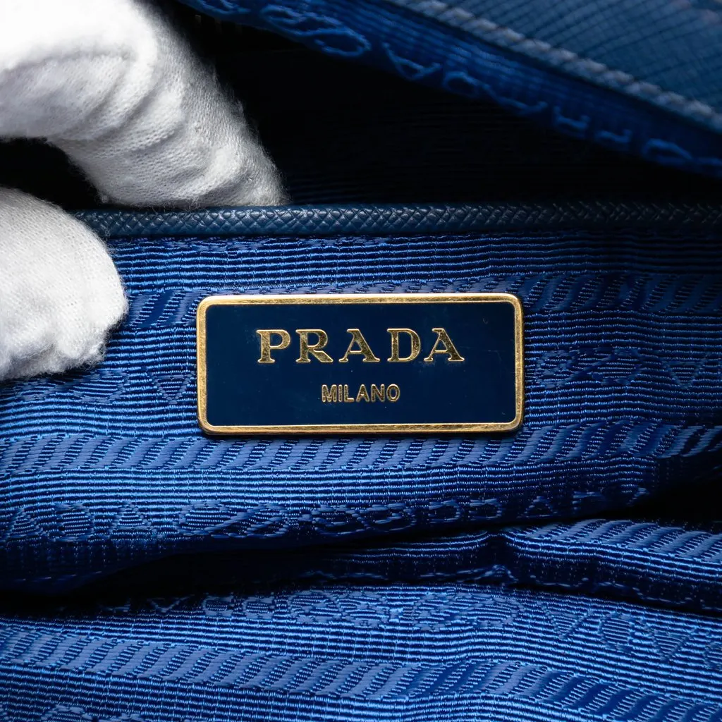 Prada Saffiano Trimmed Tessuto Satchel Blue Very good - Box View