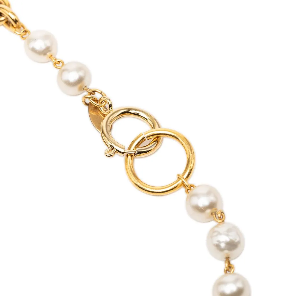 Chanel Gold Plated Faux Pearl Chain Necklace Gold Metal Very good - Back View