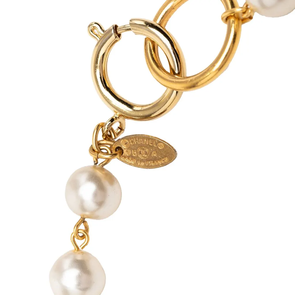 Chanel Gold Plated Faux Pearl Chain Necklace Gold Metal Very good - Inside View