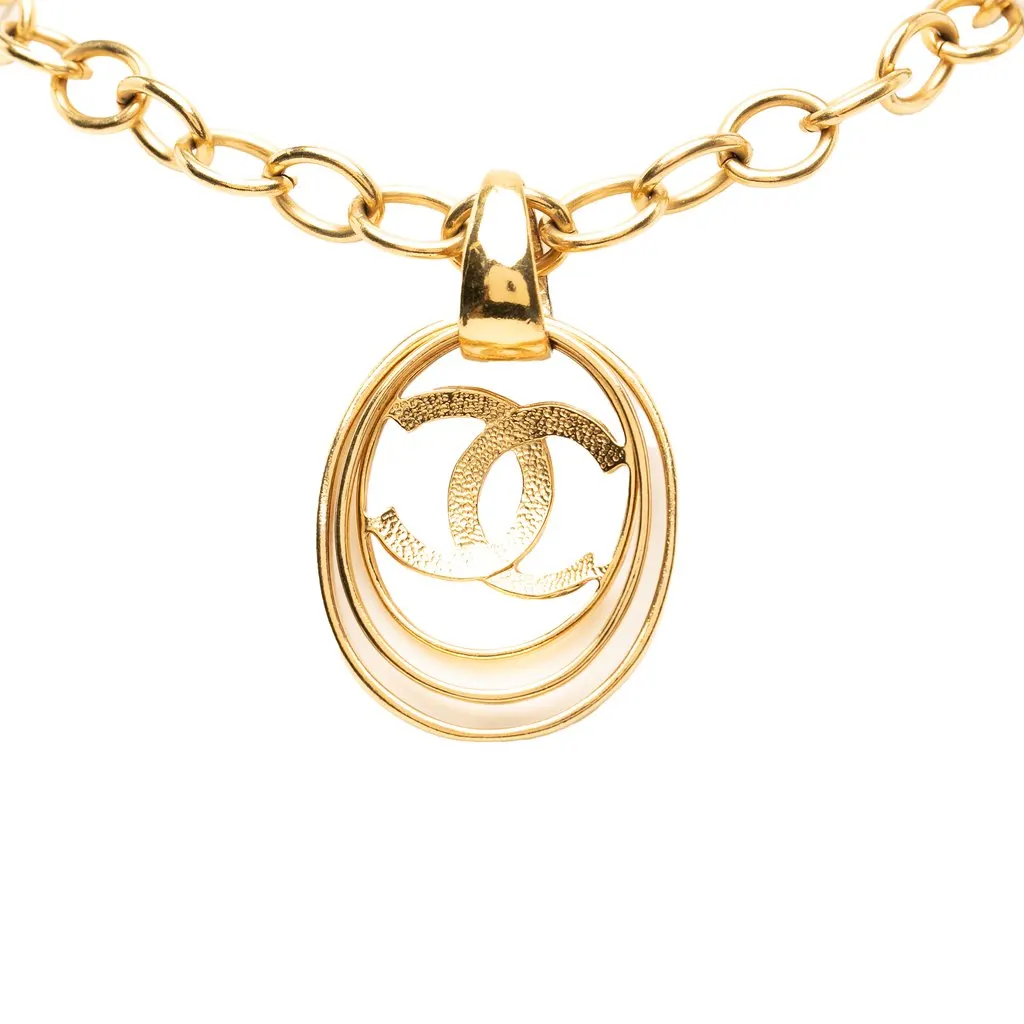 Chanel CC Gold Plated Oval Pendant Necklace Gold Metal Very good - Back View
