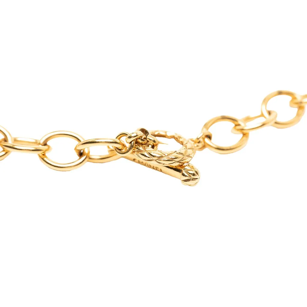 Chanel CC Gold Plated Oval Pendant Necklace Gold Metal Very good - Box View